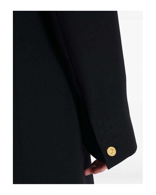 Balmain Black Grain De Poudre Long Coat for men