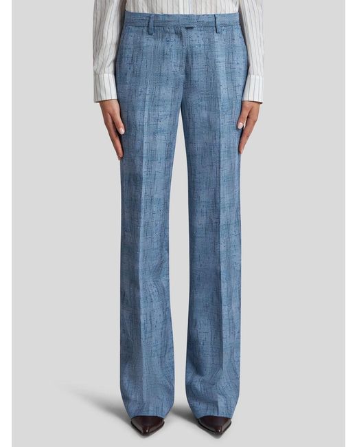 Etro Blue Textured Straight Leg Pants