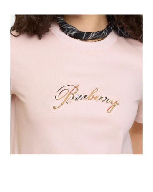 Burberry Pink Logo Checked Crewneck T-Shirt