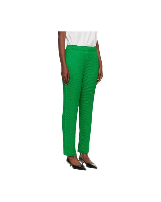 Issey Miyake Green Pleated Satin Casual Trousers