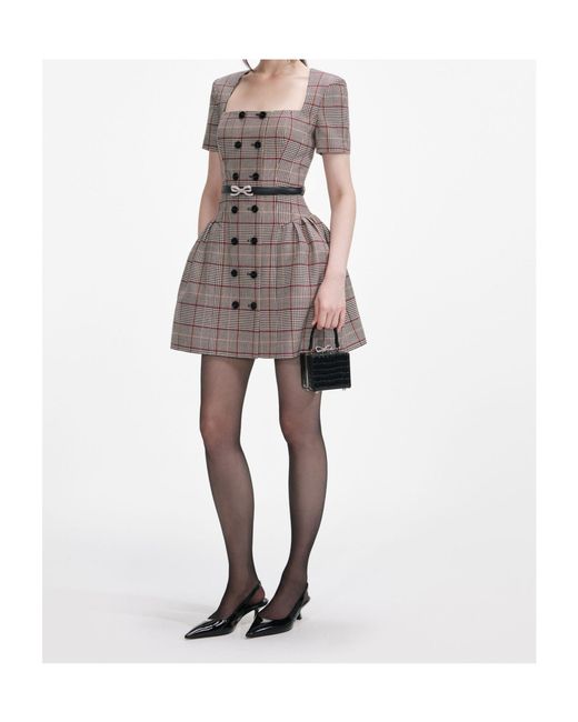 Self-Portrait Multicolor Checked Short Sleeve Mini Dress
