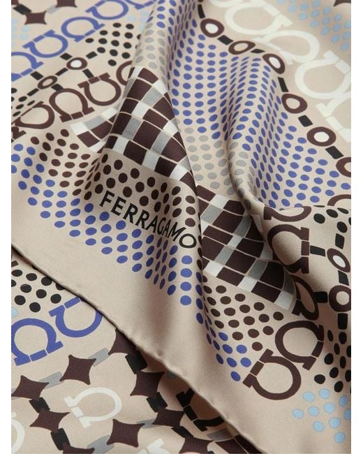 Ferragamo White Logo Printed Silk Scarf