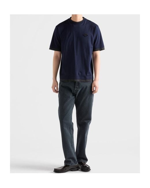 Prada Blue Short Sleeved Crewneck T-Shirt for men