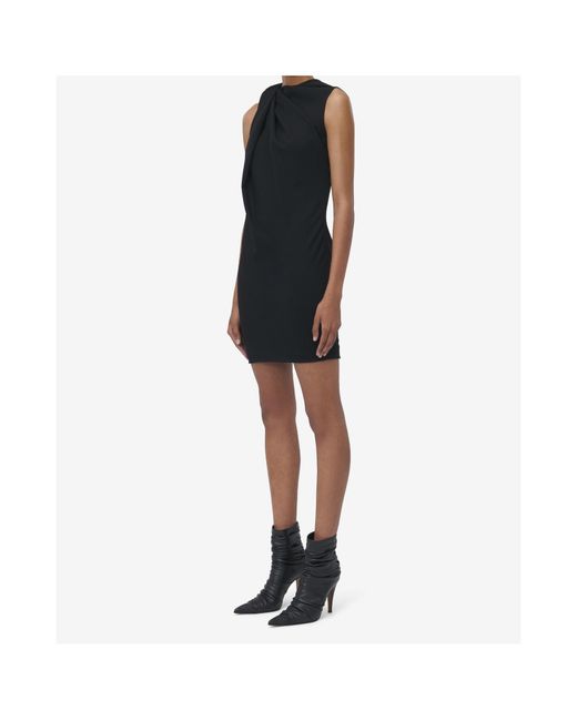 McQueen Black Wool Knotted Mini Dress