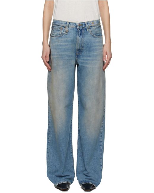 R13 Blue Wide-Leg Distressed Jeans