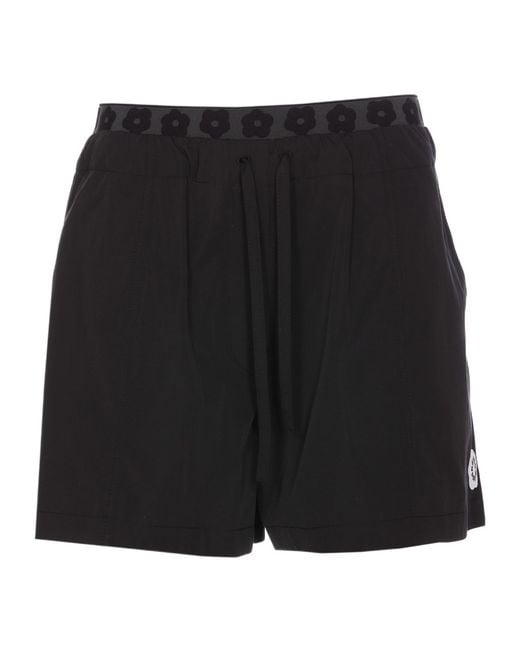 KENZO Black Boke Flower Embroidered Drawstring Shorts
