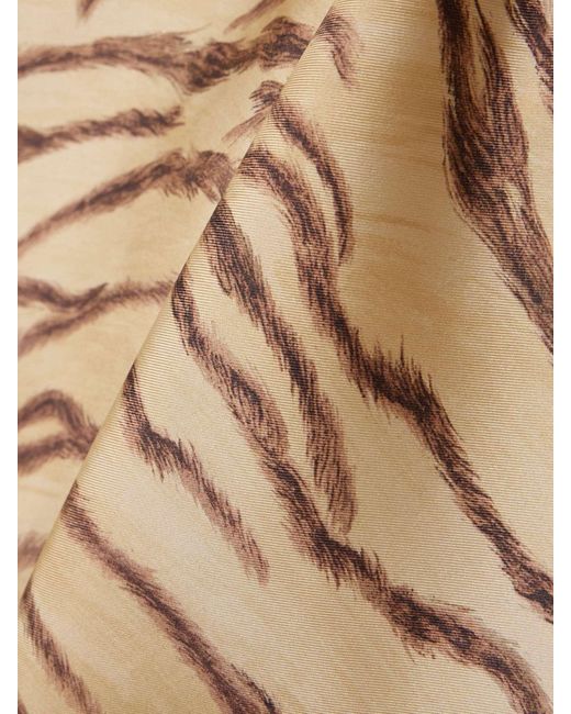 Stella McCartney Natural Asymmetric Ruffled Zebra-Print Silk Midi Skirt