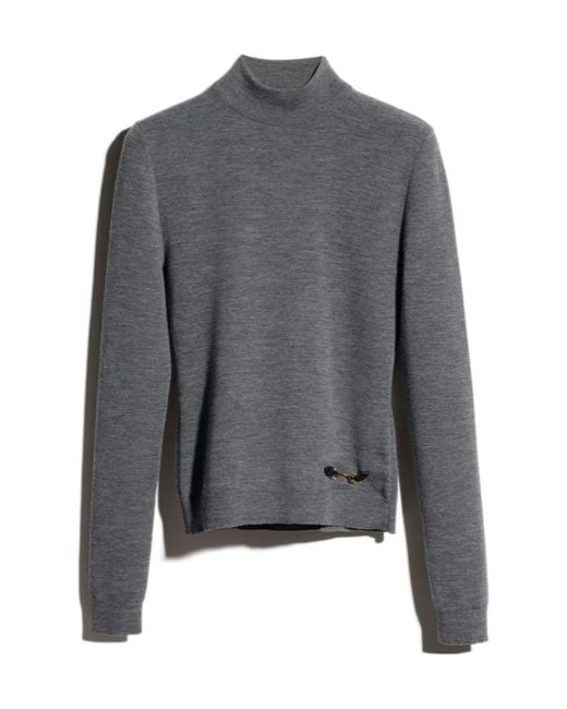 Gucci Gray Fine Rib Knit Wool Top With Horsebit