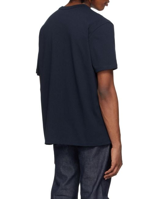 A.P.C. Blue Flocked Logo Crewneck T-Shirt for men