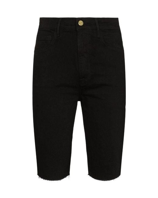 FRAME Black Le Vintage Bermuda Raw-Edge Shorts