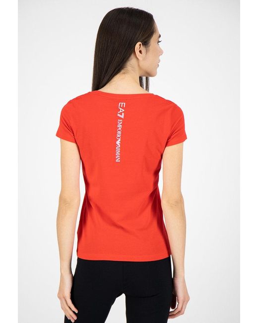 EA7 Red Item O-Neck Short-Sleeved T-Shirt