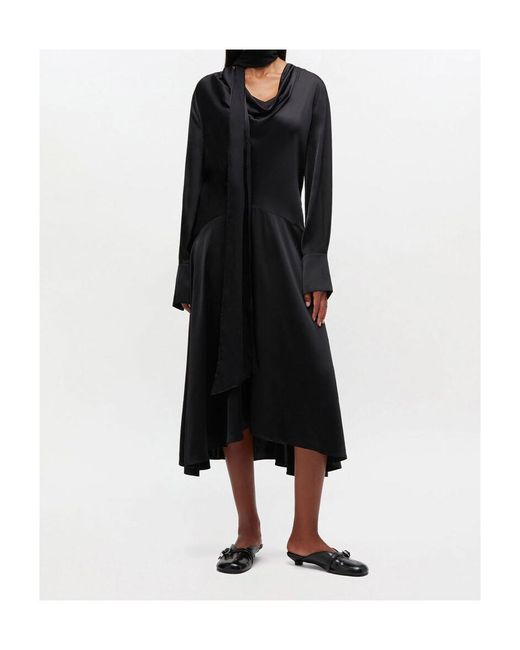 Ganni Black Cowl-Neck Scarf A-Line Midi Dress