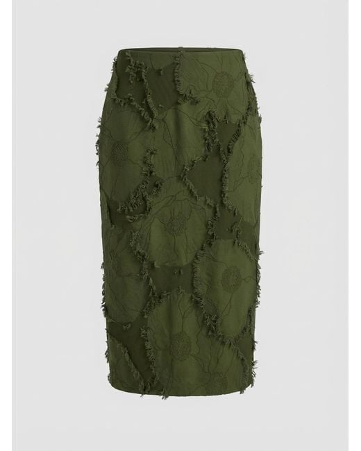 Gucci Green Cotton Wool Blend Mid-Length Skirt