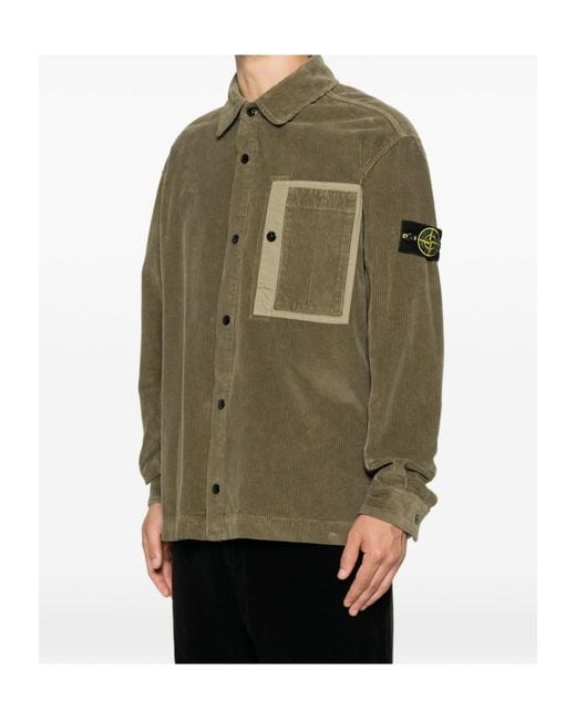 Stone Island Green Corduroy-Texture Chest-Pocket Shirt for men