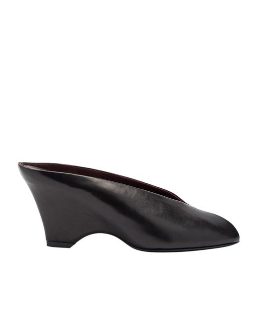 Khaite Black Peep-Toe Leather Mules
