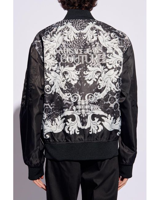 Versace Jeans Gray Couture Baroque-Printed Zipped Bomber Jacket for men