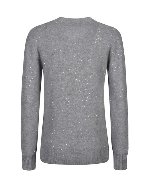 Fabiana Filippi Gray Sequin-Embellished V-Neck Jumper