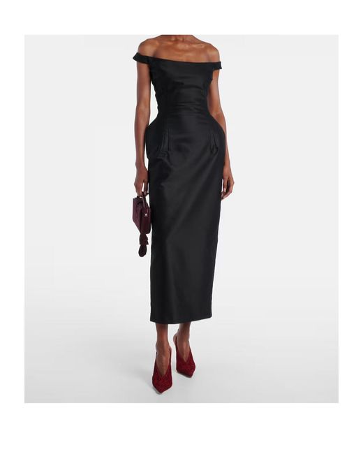 Magda Butrym Black Off-Shoulder Cotton Bustier Dress