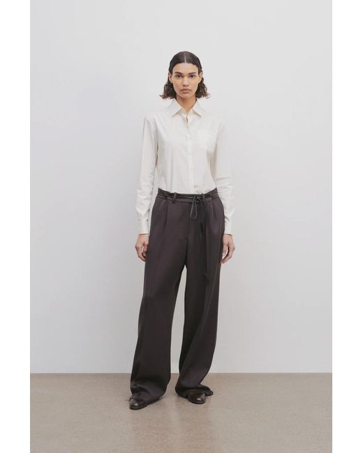 The Row Gray Belt-Loop Wool Casual Pants