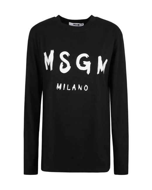 MSGM Black Logo Printed Long-Sleeved T-Shirt