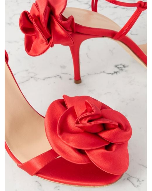 Magda Butrym Red 105Mm Rose-Detail Lace-Up Sandals