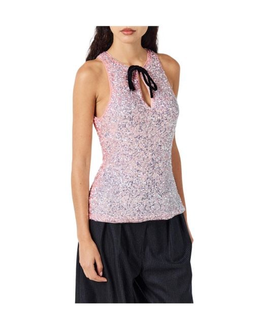 Ganni Purple Sequined Halter Top