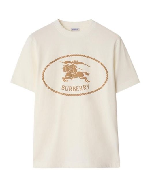 Burberry White Logo Detailed Crewneck T-Shirt for men