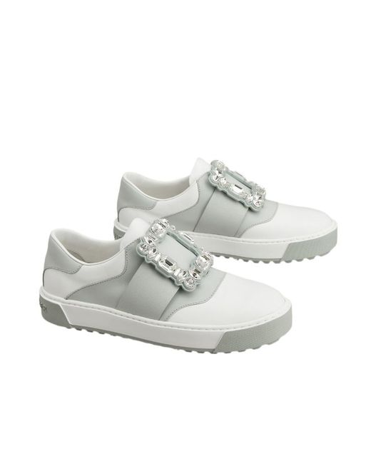 Roger Vivier White Very Vivier Strass Buckle Sneakers