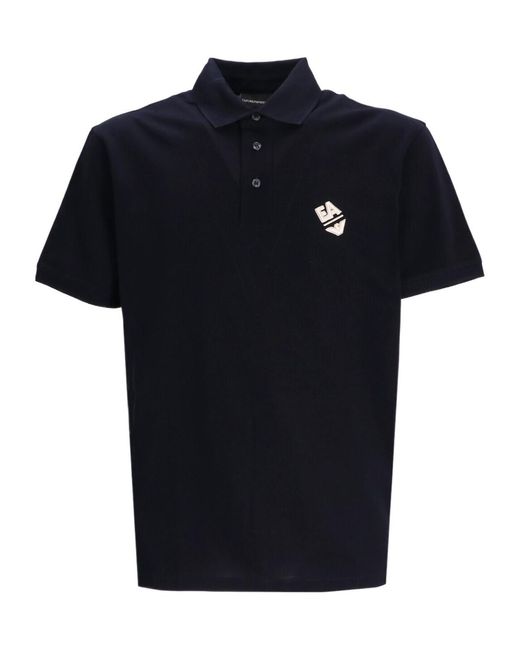 Emporio Armani Black Logo-Appliqué Jersey Polo Shirt for men