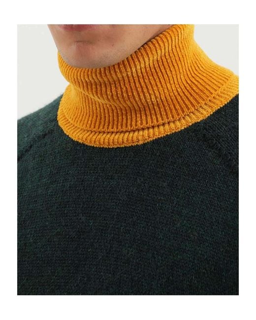 1989 STUDIO Green Contrast Panel Knitted Sweater for men