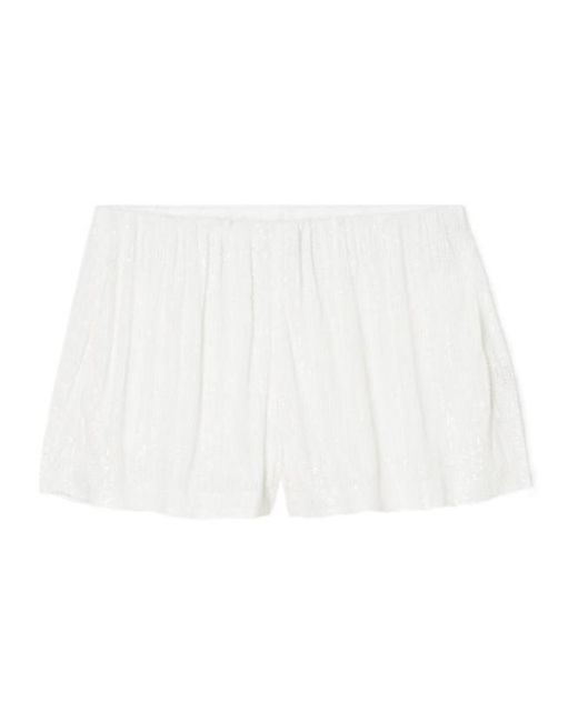 Norma Kamali White Boyfriend Elephant Sequined Stretch-Mesh Shorts