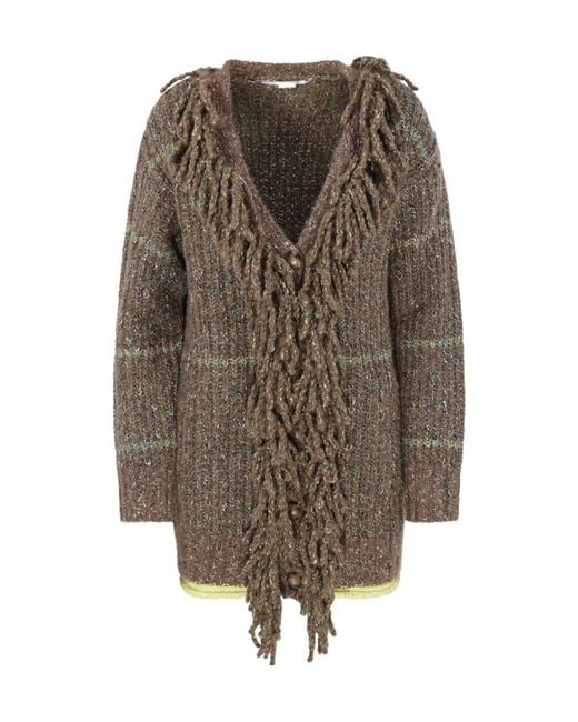 Stella McCartney Multicolor V-Neck Long-Sleeved Tweed Cardi-Coat