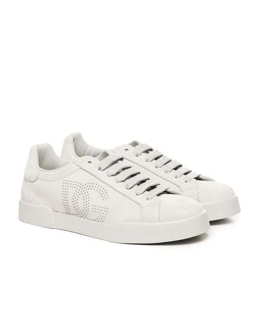 Dolce & Gabbana White Portofino Logo Perforated Sneakers for men