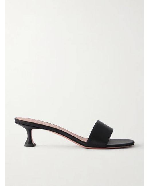AMINA MUADDI Black Satin Square-Toe Kitten-Heel Mules