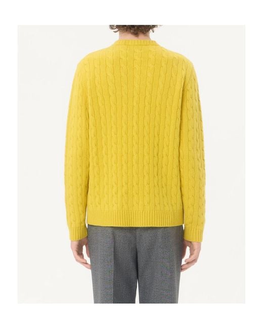 Valentino Yellow Vlogo Plaque Cable-Knit Jumper for men