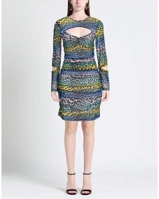 Ganni Blue Leopard Print Slim-Fit Dress