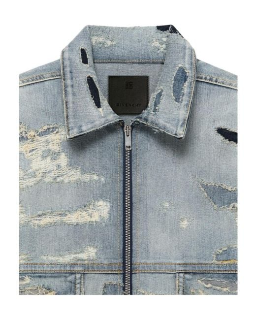 Givenchy Blue Destroyed Oversized Denim Jacket for men
