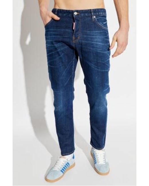 DSquared² Blue Logo-Patch Straight Leg Jeans for men