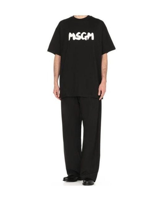 MSGM Black Logo-Printed Crewneck T-Shirt for men