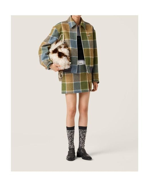Miu Miu Green Checked Blouson Jacket