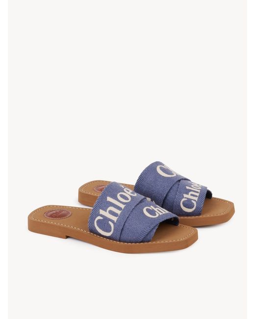 Chloé Blue Chloé Woody Logo Embroidered Sandals