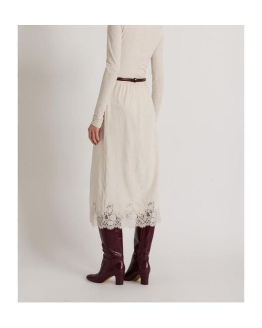 Alberta Ferretti White Straight Midi Skirt With Lace Trim