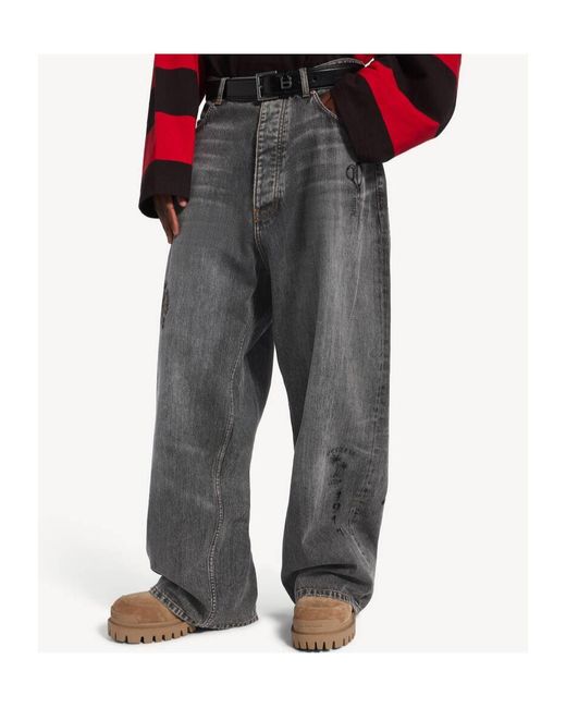 Balenciaga Gray Tattoo Baggy Pants for men