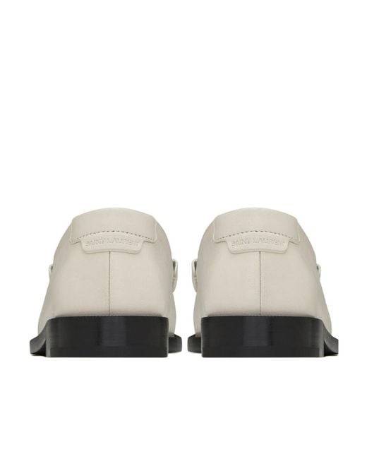 Saint Laurent Gray Monogram Plaque Slip-On Loafers