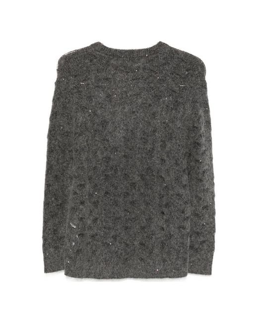 Seventy Gray Sequin-Embellished Open-Knit Sweater