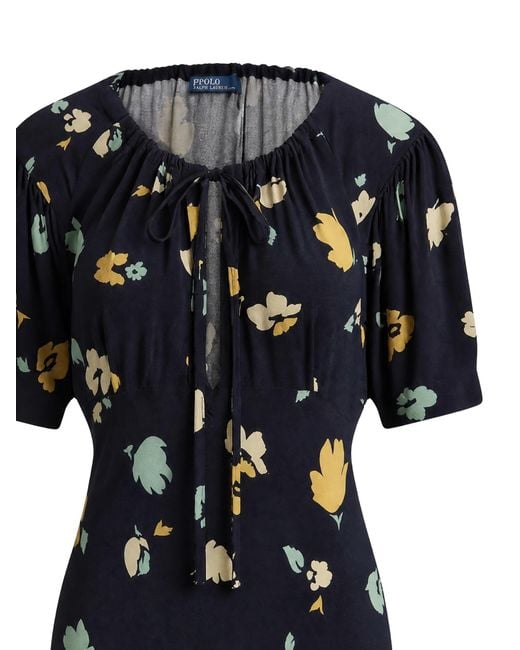 Polo Ralph Lauren Black Floral Keyhole Midi Dress