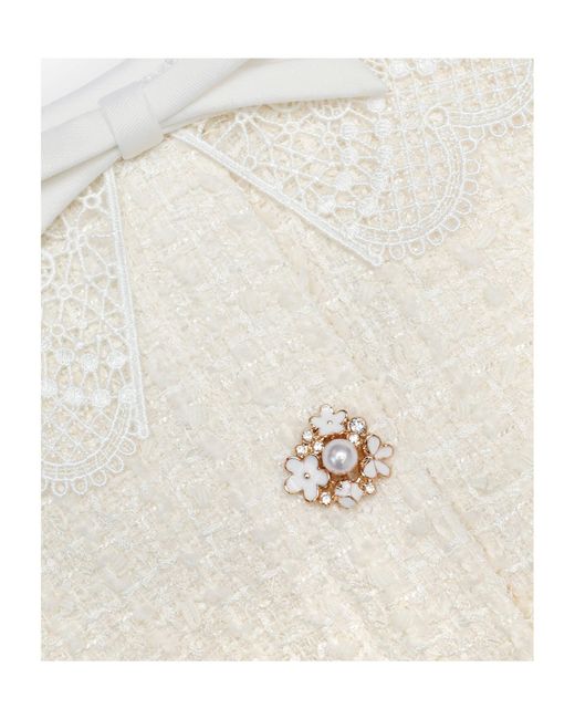 Self-Portrait White Boucle Lace Trim Tailored Mini Dress