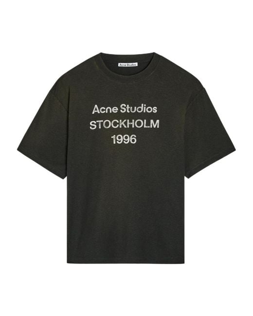 Acne Black Exford Printed Cotton-Blend T-Shirt for men