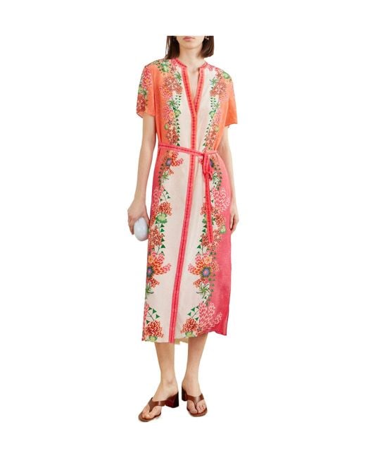 Saloni Red Floral-Print Silk Midi Dress
