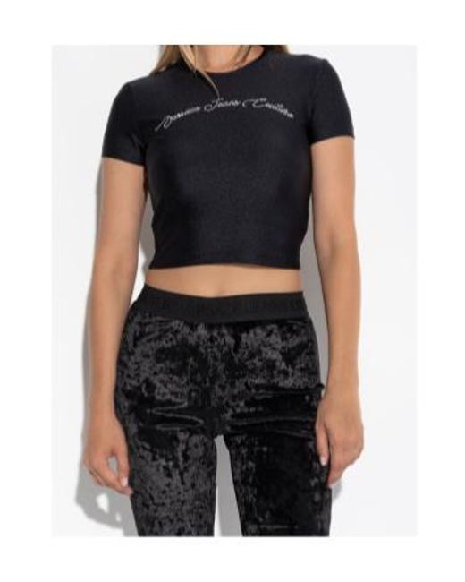Versace Jeans Black Couture Logo Embellished Cropped Top